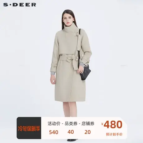 sdeer圣迪奥女装休闲立领拼接插袋收腰毛呢大衣女冬外套S20461804🔺商品大图