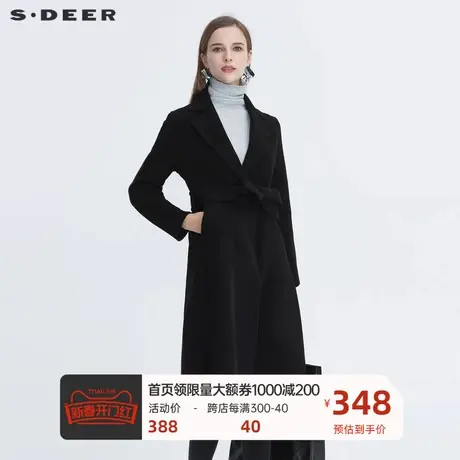 sdeer圣迪奥休闲翻领收腰中长款毛呢大衣风衣外套女秋S20481827🦆商品大图