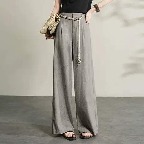 灰色阔腿裤女2025新款夏季薄款高腰显瘦宽松休闲裤百搭直筒长裤子商品大图