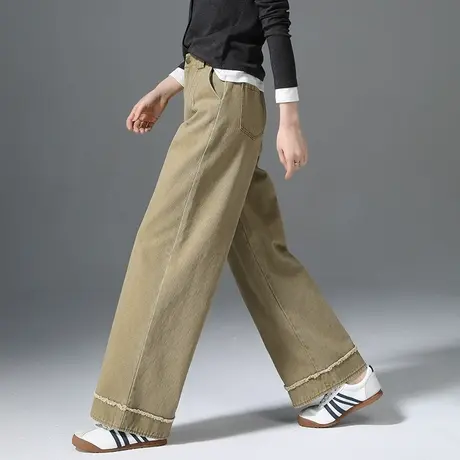 设计感毛边阔腿裤女2025新款春秋小个子裤子高腰休闲裤宽腿直筒裤商品大图