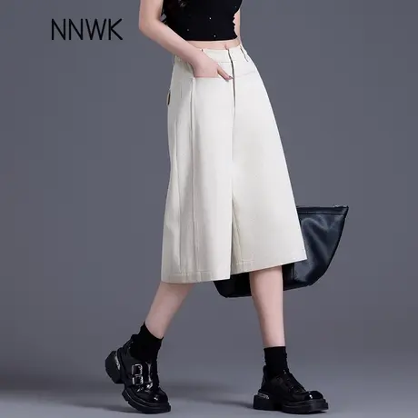 新款七分阔腿牛仔裤女2025夏季穿搭薄款短裤高腰宽松棉麻直筒中裤商品大图