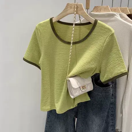 小个子短款短袖T恤女夏季修身韩版内搭打底衫辣妹正肩半袖上衣潮图片