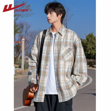 回力长袖衬衫外套男夏季2025新款痞帅高级感短袖格子衬衣男生寸衫图片