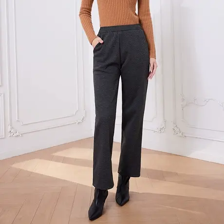 希区瑞普秋冬新款简约百搭直筒裤洋气保暖高腰裤显瘦松紧腰长裤女商品大图