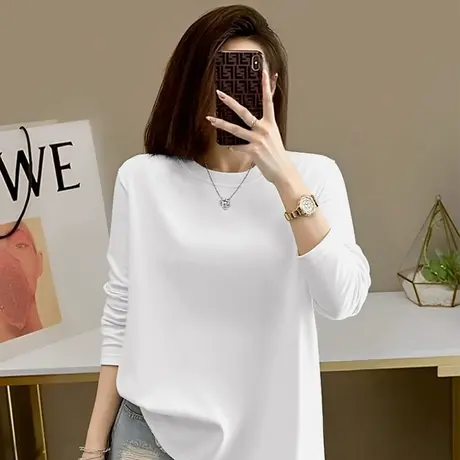 KWV真维斯纯棉圆领t恤女长袖春秋2025新款爆款时尚洋气内搭打底衫图片