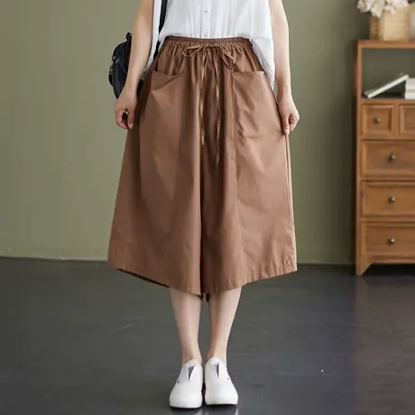 七分裤女夏季新款大码高腰宽松阔腿休闲裤胖妈妈垂感天丝薄款裙裤商品大图