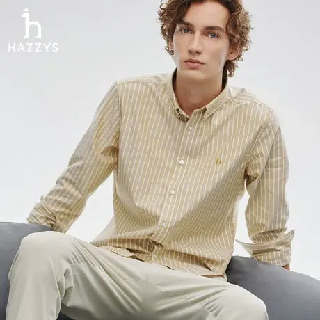 【舒适纯棉】Hazzys哈吉斯秋季男装时尚经典尖领衬衣条纹长袖衬衫商品大图