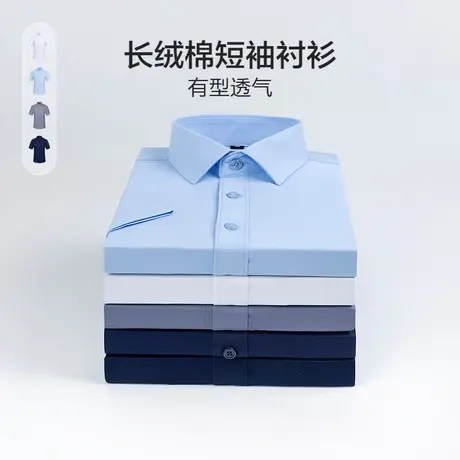 【zbyc】红豆长绒棉短袖商务平纹衬衫职业装衬衫图片