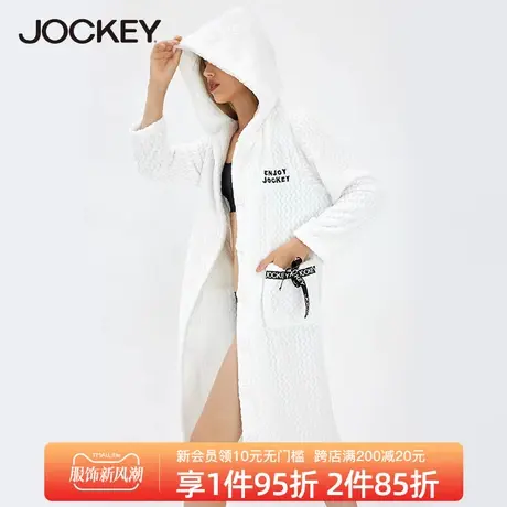 Jockey双面加绒法兰绒睡袍女士舒适保暖休闲家居服长款浴袍女商品大图