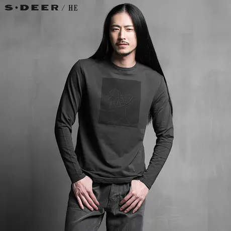 sdeerhe圣迪奥男装2017秋装休闲现代印象全棉长袖T恤H15170281图片