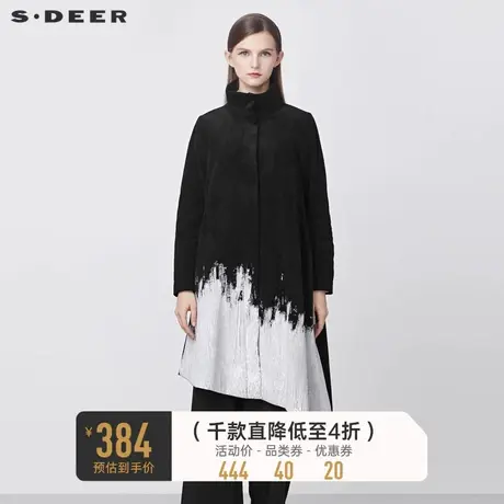 sdeer圣迪奥冬季时尚高领撞色印花灯芯绒大衣女S21481704图片
