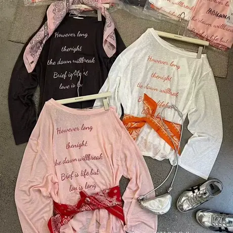 韩国东大门夏季时髦慵懒斜肩长袖t恤女防晒罩衫凉感透气露肩上衣商品大图