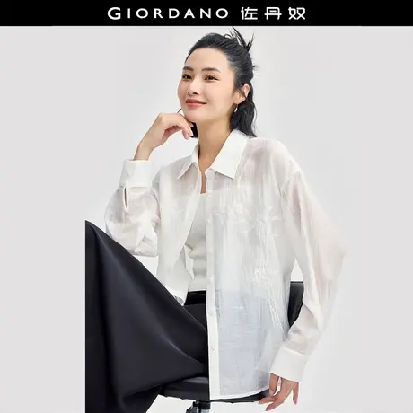 佐丹奴衬衫女装莱赛尔肌理定制刺绣梭织长袖轻薄衬衫 18344215商品大图