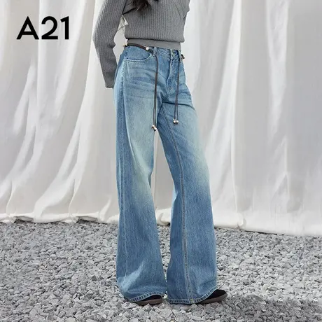 女装水洗做旧低腰喇叭牛仔裤宽松微喇长裤商品大图