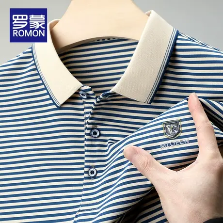 罗蒙男士短袖POLO衫夏薄款宽松透气2025新款条纹商务休闲半袖衬衣图片