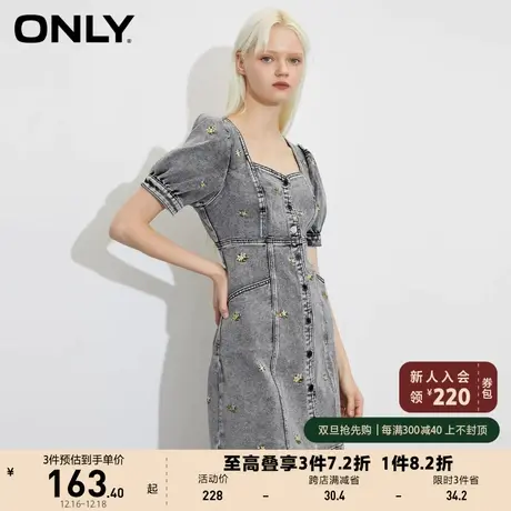 ONLY奥莱夏季摩登复古方领高腰短款牛仔连衣裙女图片