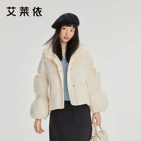 艾莱依少女风羽绒服短款宫廷系带新款时尚少女花苞袖防寒保暖外套商品大图