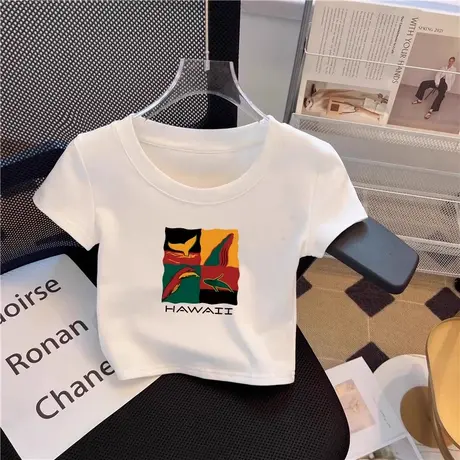 白色小个子设计感热辣ins短袖t恤2025年新款夏季时尚修身显瘦上衣商品大图