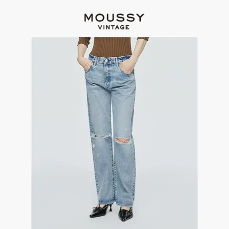 MOUSSY VINTAGE 2025夏季新品四粒扣破洞直筒牛仔裤540GSC11-2180商品大图
