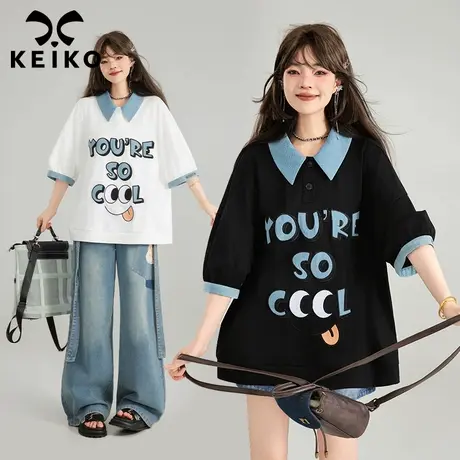 KEIKO [重工刺绣] 鬼马少女感短袖t恤夏季新款甜妹休闲宽松polo衫图片