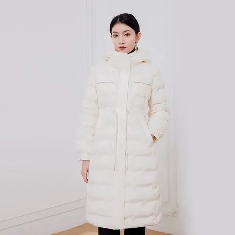 希区瑞普冬季新款轻薄连帽长款过膝收腰口袋羽绒服外套女商品大图