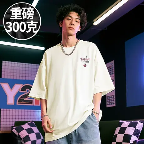 【100%棉】300斤大码男装美式潮牌重磅加肥加大码情侣半袖短袖T恤商品大图