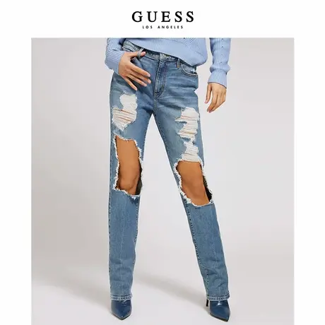GUESS女士直筒破洞街头性感休闲牛仔裤-W1YA08R47I1商品大图