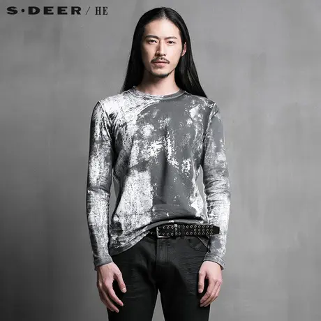 sdeerhe圣迪奥男圆领个性时尚休闲纯棉碳素涂鸦长袖T恤H15170257图片