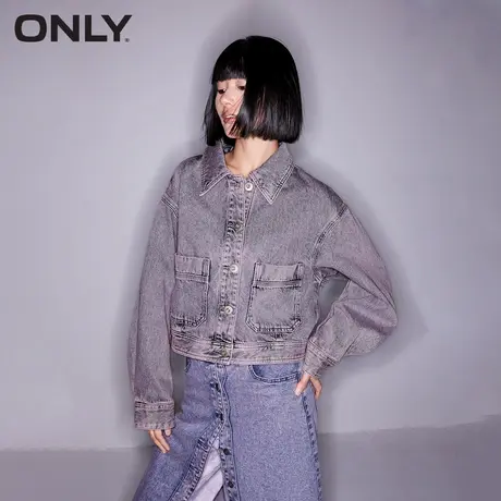 ONLY奥莱夏季休闲百搭落肩宽松翻领短款牛仔外套女商品大图
