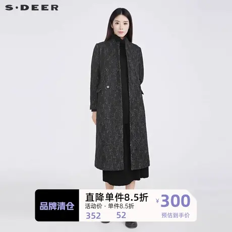 sdeer圣迪奥女装休闲立领双排扣斜襟毛呢大衣S214Z1896图片