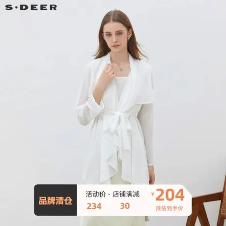 sdeer圣迪奥女装休闲开衫收腰雪纺中长款风衣S23261801图片