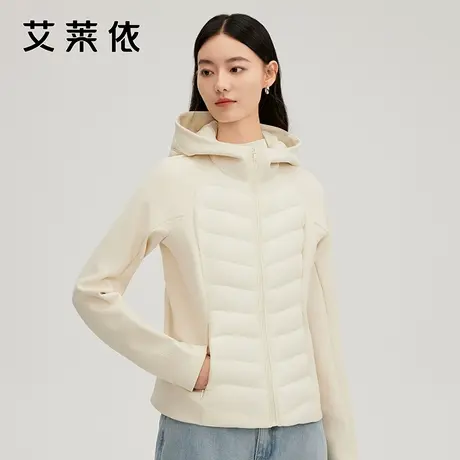 艾莱依轻薄羽绒服新款修身显瘦拼接连帽内搭秋冬搭配鸭绒保暖外套商品大图