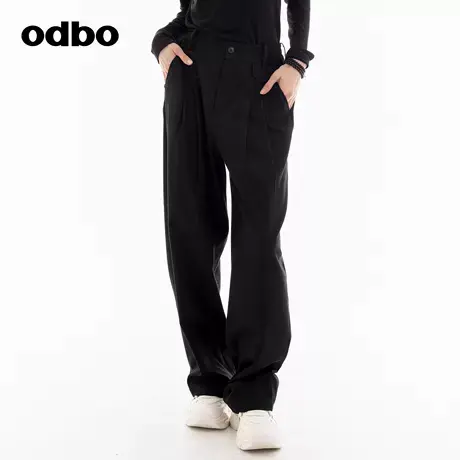 odbo/欧迪比欧时尚设计感高腰休闲裤子女2024秋季新款收腰西装裤商品大图