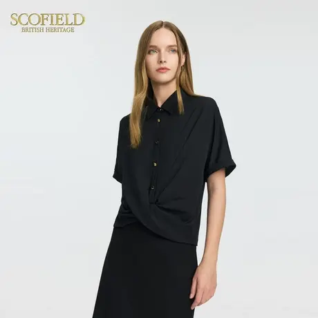 Scofield女装优雅松弛衬衫纽结设计连肩翻领衬衣2025夏季新品图片