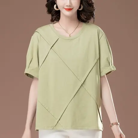 短袖T恤女夏季宽松加肥加大码女装中年妈妈减龄百搭全棉显瘦体恤图片