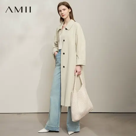 AMII【日系极简风】日系休闲长款袖口撞色风衣外套女高级感风衣图片