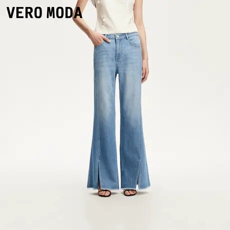 Vero Moda奥莱牛仔裤女2025夏季纽扣腰头流苏开衩裤脚微喇裤裤子图片