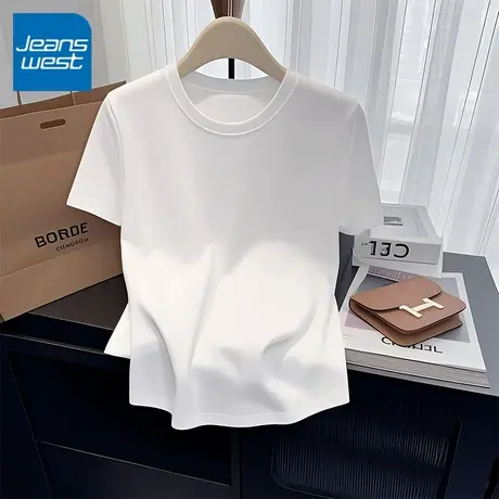 KV真维斯纯棉白色T恤女短袖宽松体恤纯色半袖正肩上衣2025新款夏商品大图