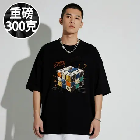 【100%棉】300斤大码男装美式复古潮牌胖子加肥加大码半袖短袖T恤图片