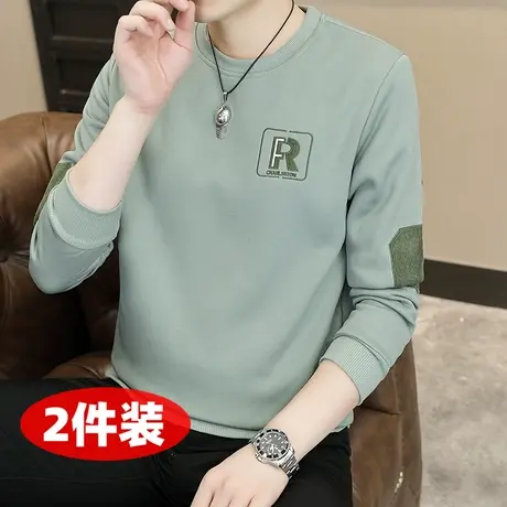 2025秋冬季新款长袖T恤男士潮流时尚休闲百搭圆领卫衣打底衫上衣图片