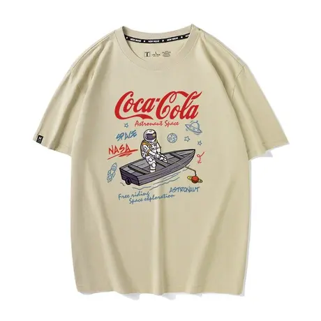 秀洛NASA宇航员联名可乐钓鱼佬周边半袖打底衫纯棉宽松短袖T恤男图片