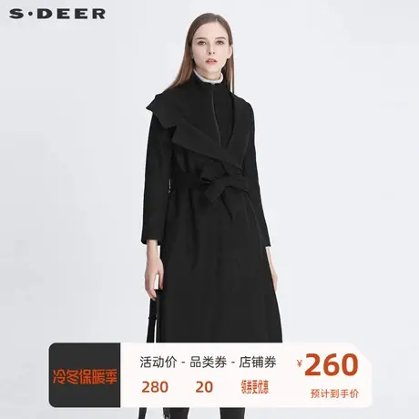 sdeer圣迪奥新品女装休闲立领不对称拼接收腰毛呢大衣S20481856🔹商品大图