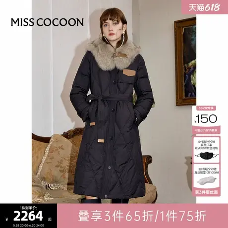 可可尼COCOON羽绒服女款2024新款冬季黑色外套时尚收腰长款大衣女商品大图