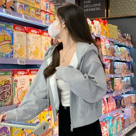 秋冬款外套卫衣女2025新款爆款韩系运动短款开衫连帽拉链长袖上衣商品大图