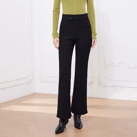 希区瑞普冬百搭黑色女长裤休闲高腰修身松紧弹力加绒微喇叭裤子商品大图