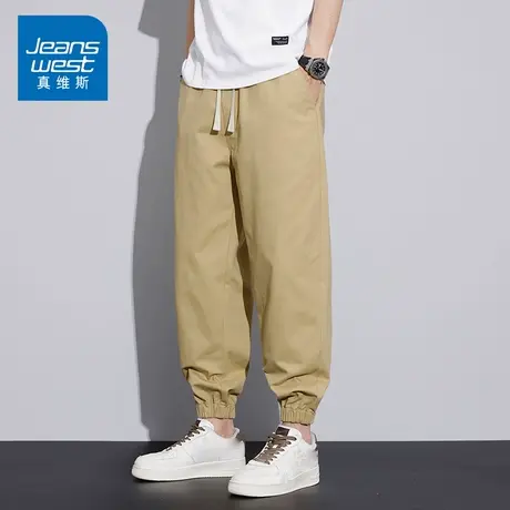 KZ真维斯九分工装纯棉休闲裤男士卡其色束脚宽松紧腰春秋季男裤子商品大图