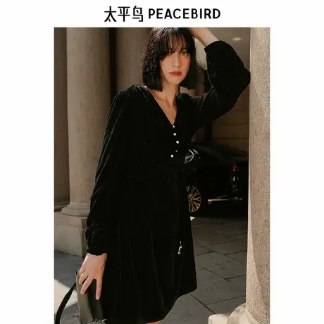 太平鸟女装2025冬季新款细闪丝绒连衣裙A1FAE4609J9图片