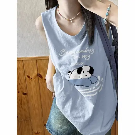 纯棉港风吊带坎肩背心无袖t恤女夏设计感小众外穿篮球服挂脖上衣商品大图