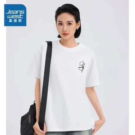 TM真维斯男女同款2025春季新款 时尚通勤宽松纯棉圆领短袖T恤潮商品大图