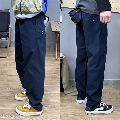 夏季日式微锥休闲裤男士加肥加大码三角标薄款男款纯色夏装长裤子商品大图